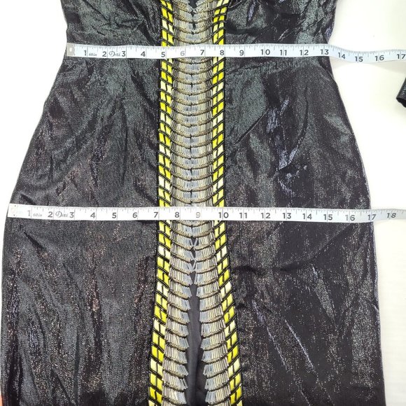 Kora Rae Robe Dress Womens S Embroidered Beaded Zip Front Long Sleeve Black Lame - Picture 9 of 12